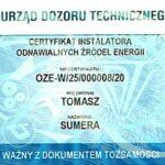 Certyfikat instalatora Odnawialnych Źródeł Energii